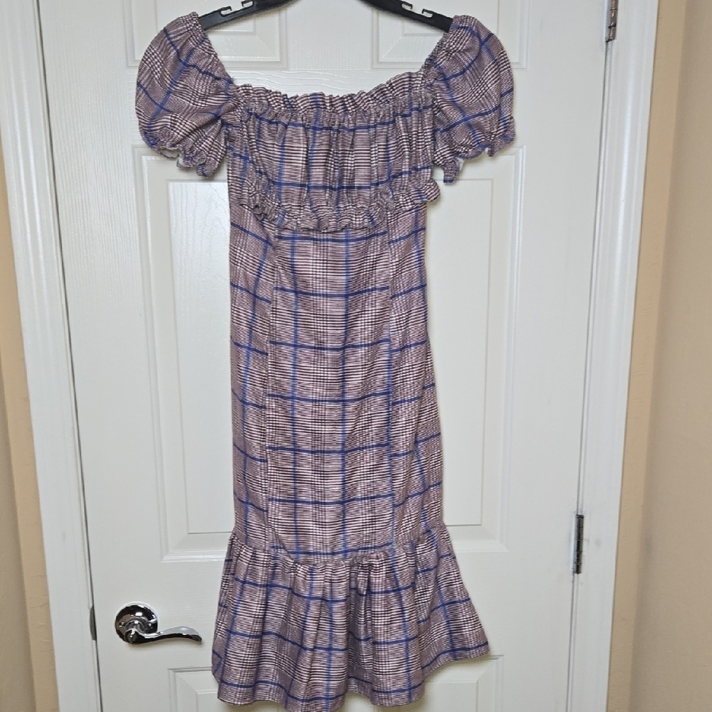 Y.SWAG SMALL & CLEVER Lil Off-Shoulder Midi Dress Naughty or Nice Plaid Flirty - Picture 6 of 10